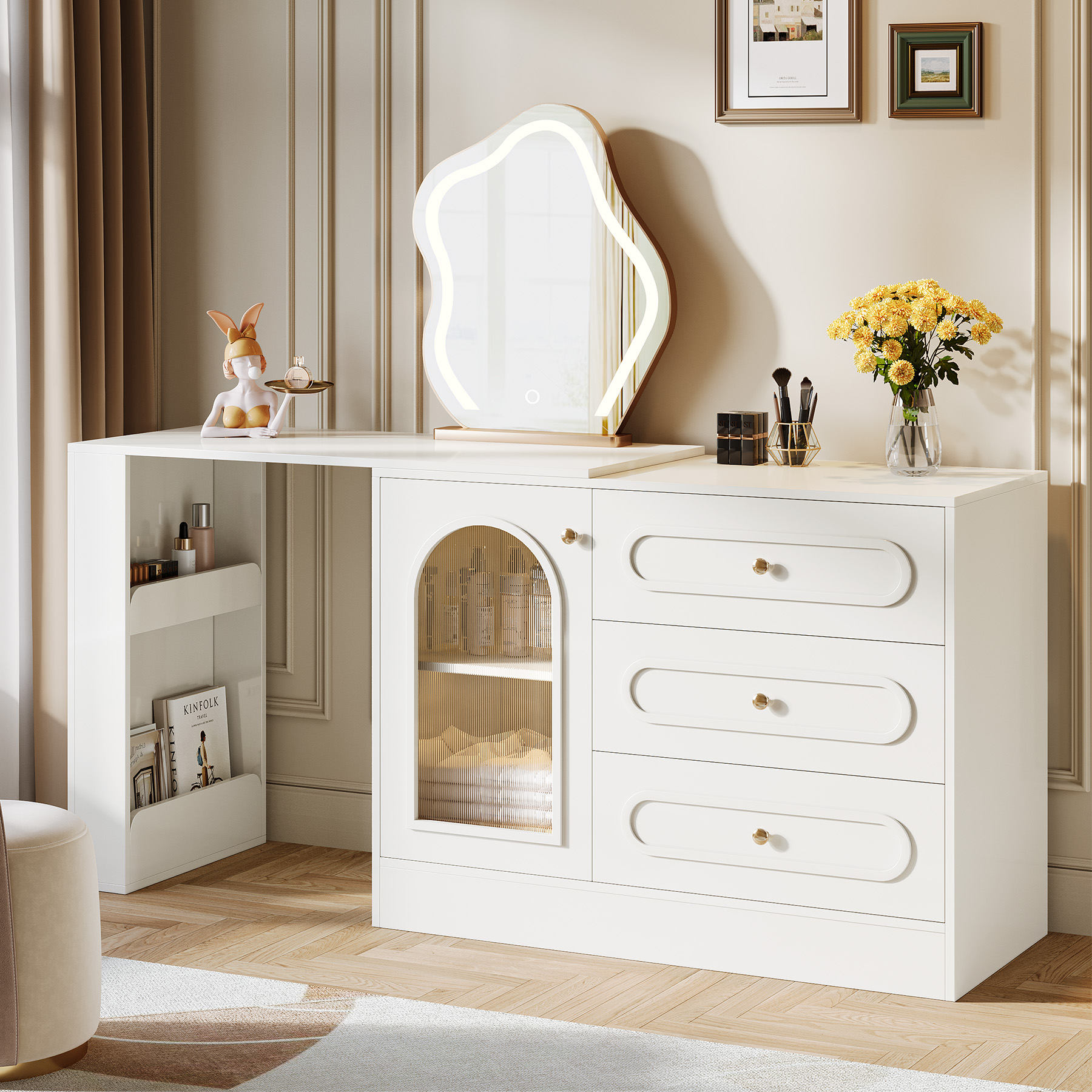 Drawer Dresser White - Modern 3-Drawer Vanity Dresser Combo With