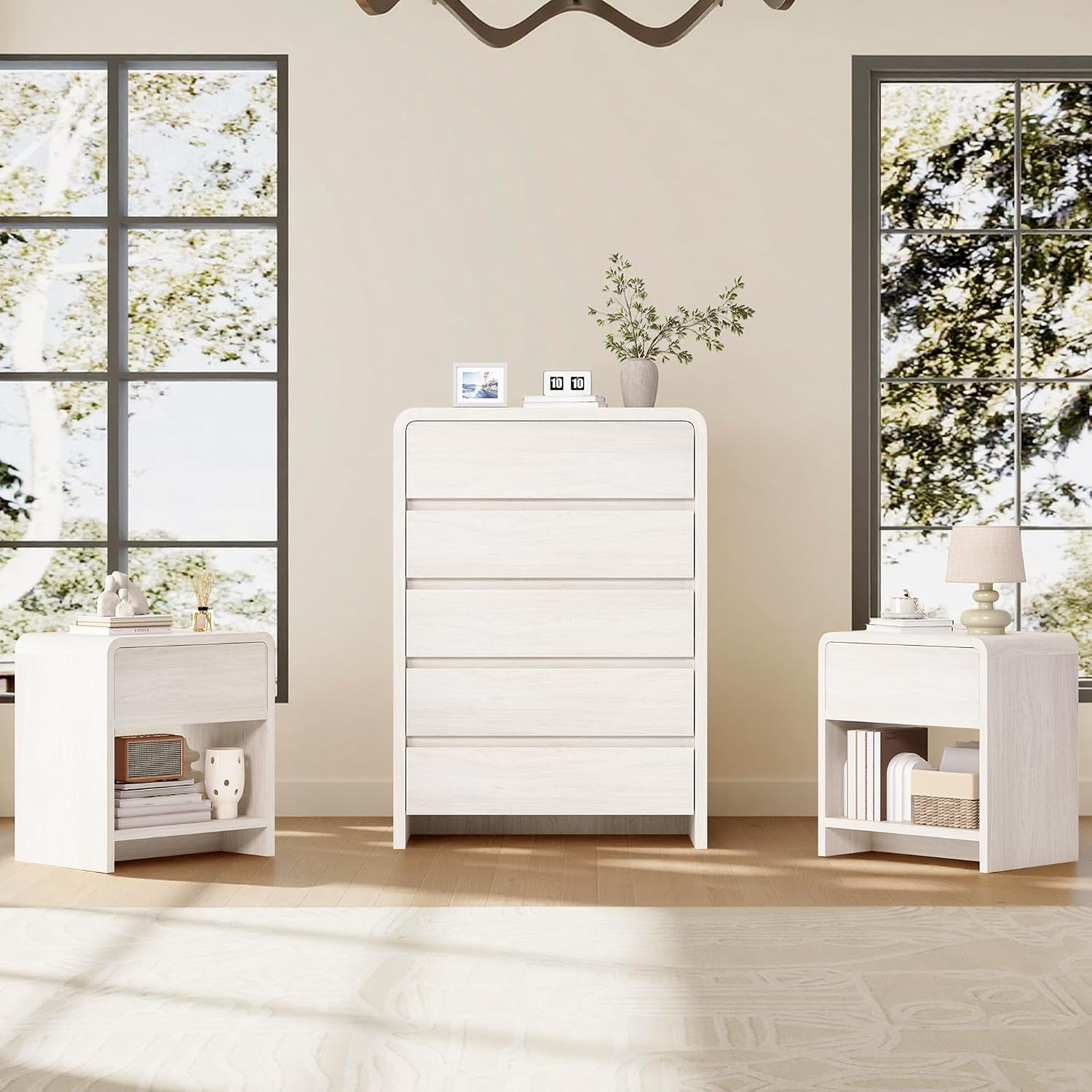 Drawer Dresser White - AMERLIFE Modern 3-Piece Bedroom Furniture Set