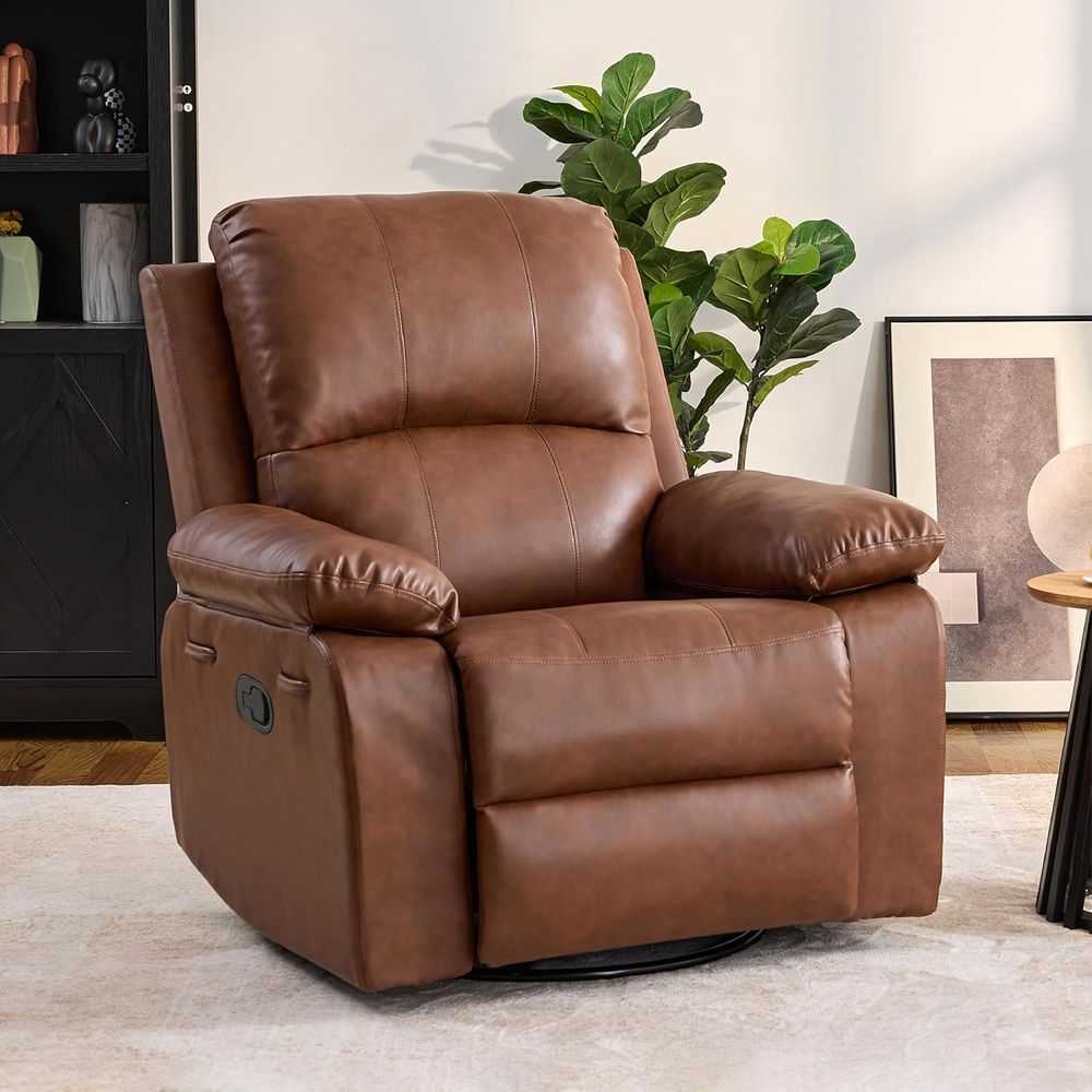 Rocking Chair Nursery - 360° Swivel Rocking Leather Recliner Chair