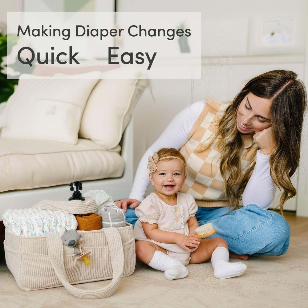 Baby Nursery Backpack - Corduroy Bag Large Capacity Diaper Organizer