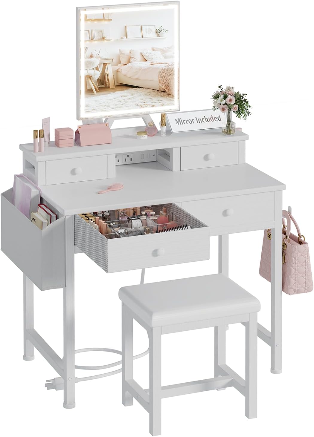 Drawer Dresser White - White Makeup Vanity Desk with Mirror