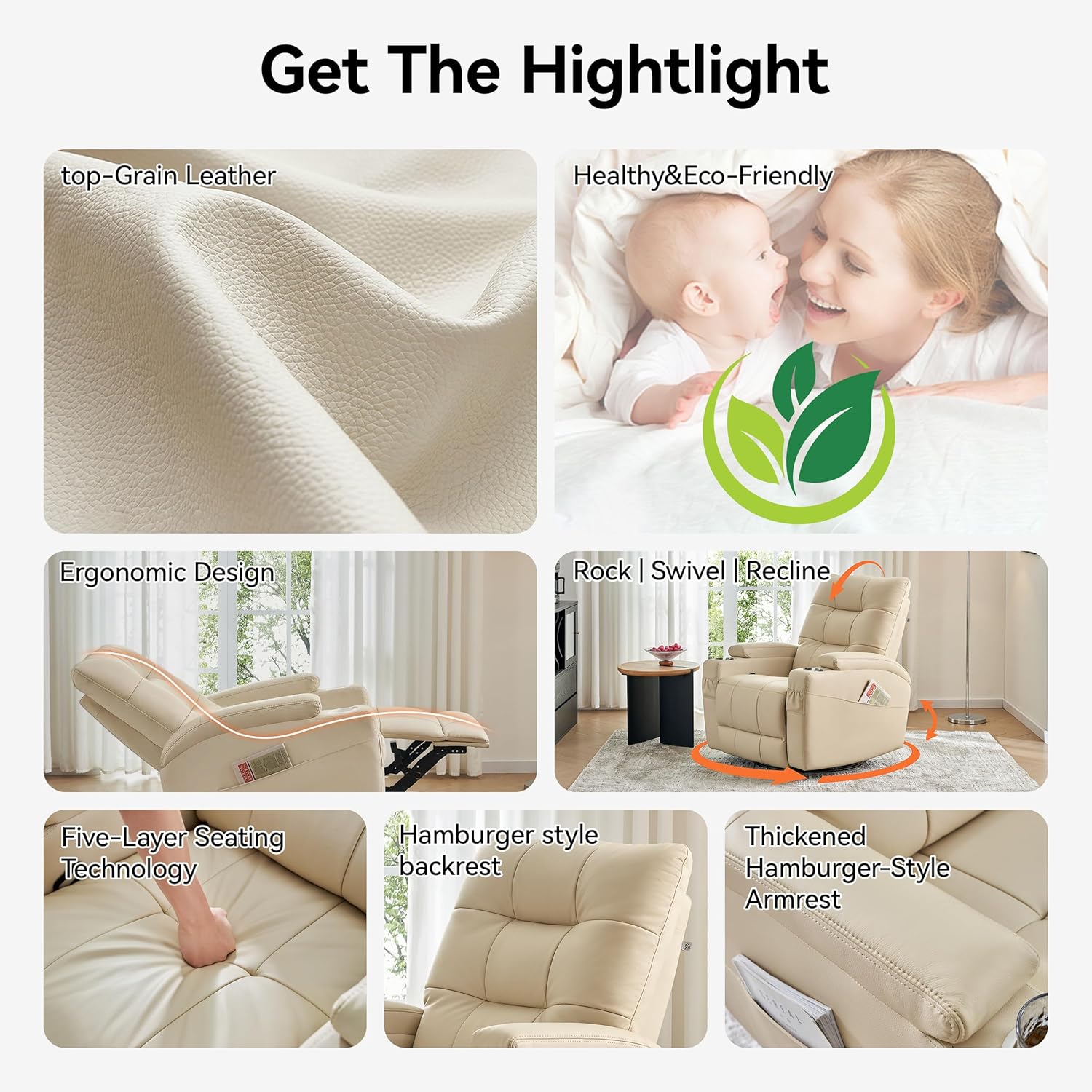 #Leather Recliner Chair, Swive - đánh giá và giá Rocking Chair Nursery
