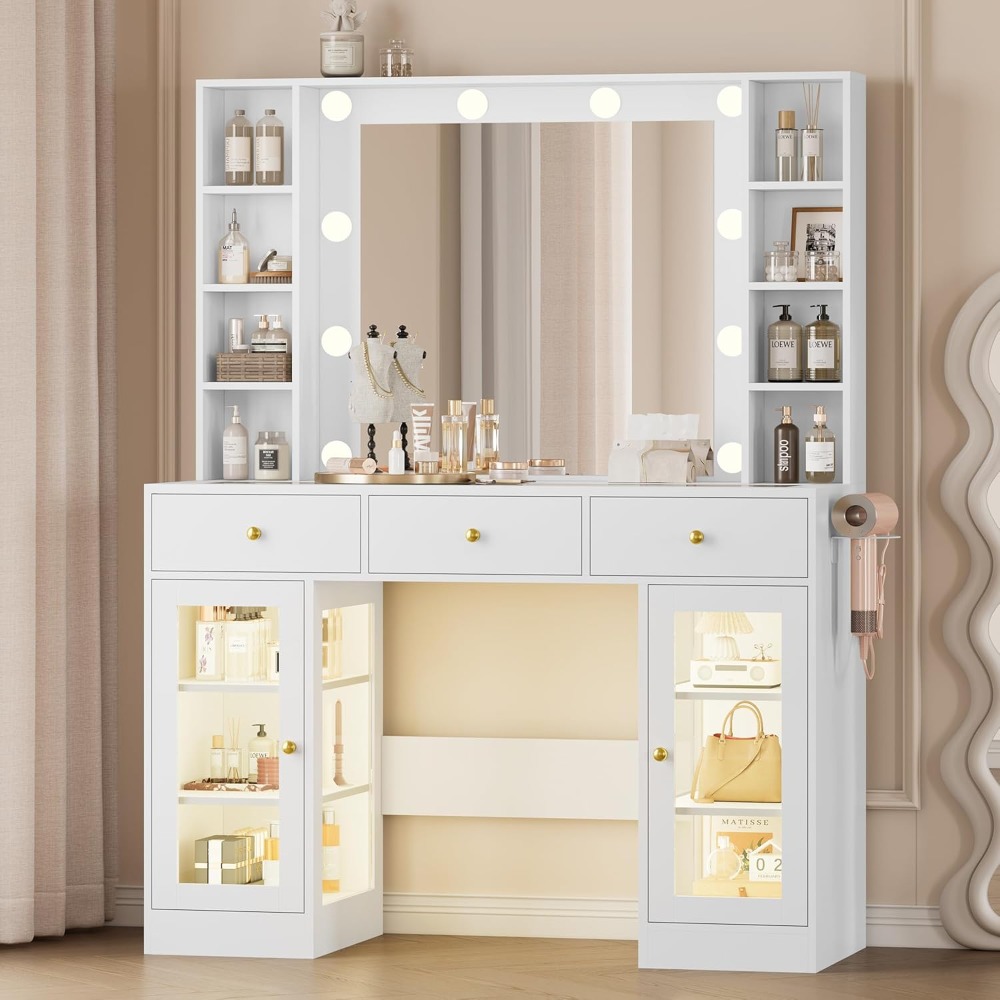 White Vanity with Glass Top, L - đánh giá và giá Drawer Dresser White