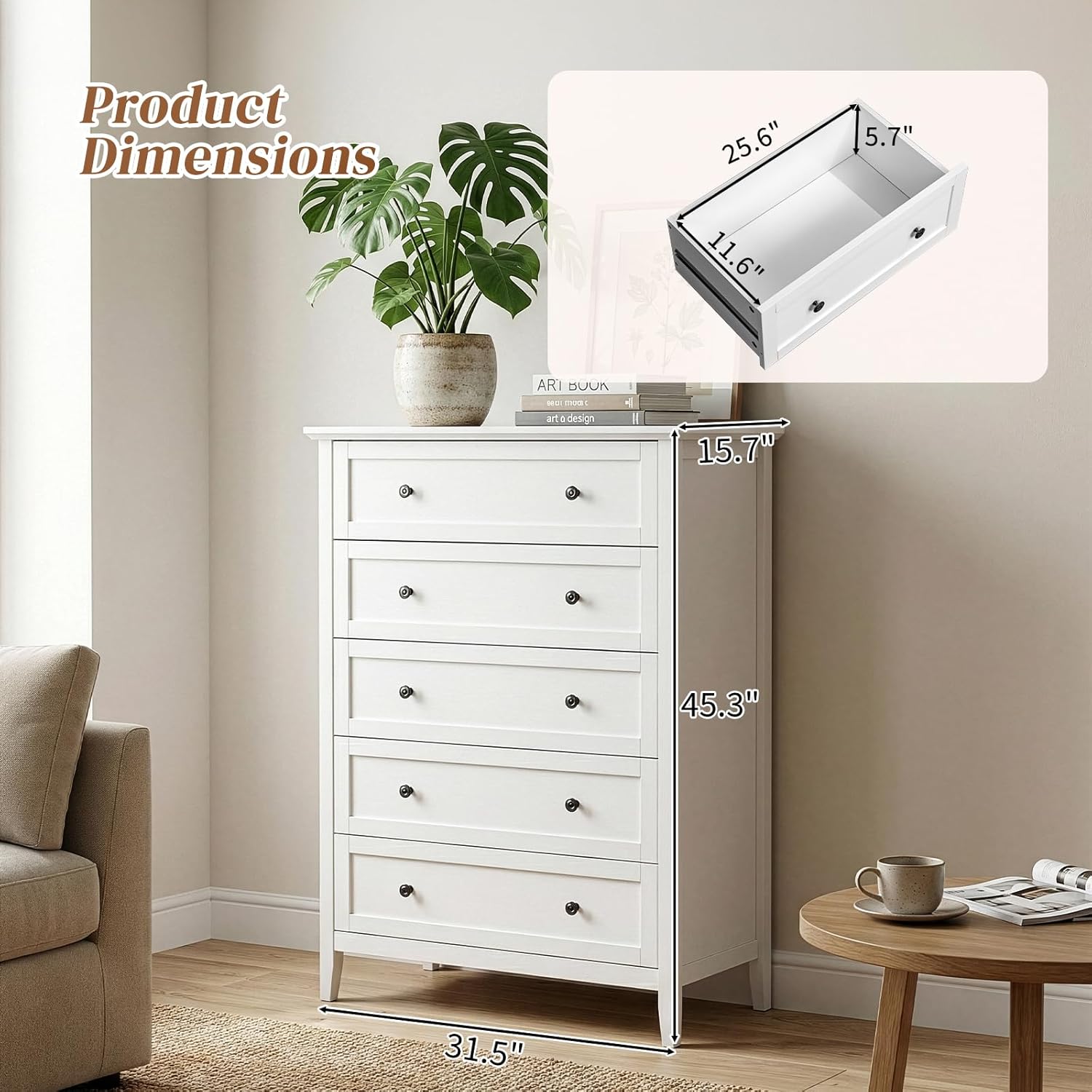 Nightstand Dresser Wood 5 Draw - đánh giá và giá Drawer Dresser White