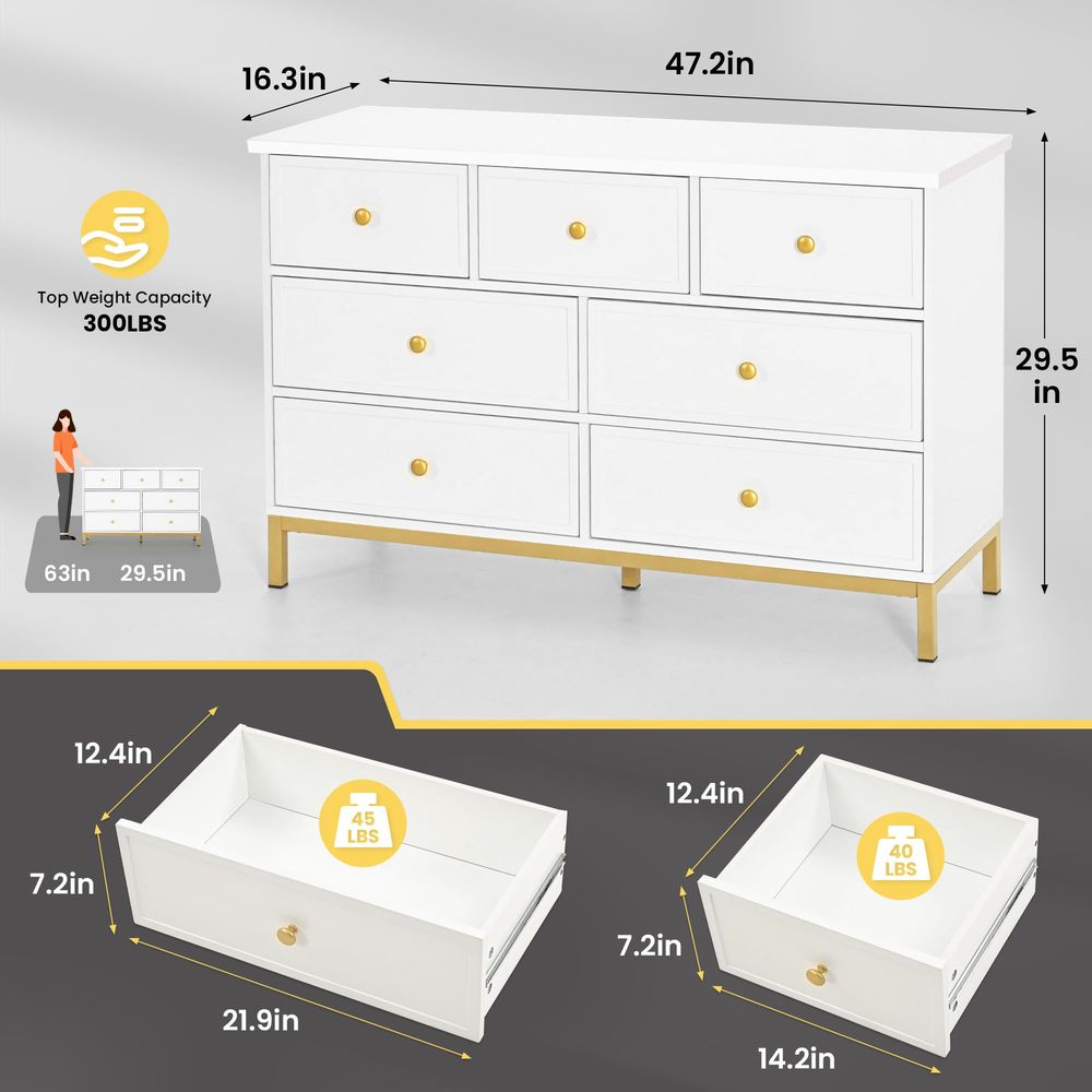 Modern 7Drawer White Dresser,4 - đánh giá và giá Drawer Dresser White