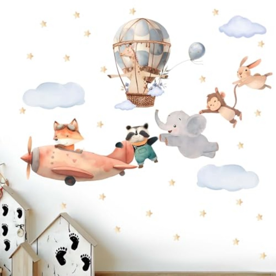 Wall Stickers for Nursery: Bab - đánh giá và giá Baby Nursery Hot Air Balloon