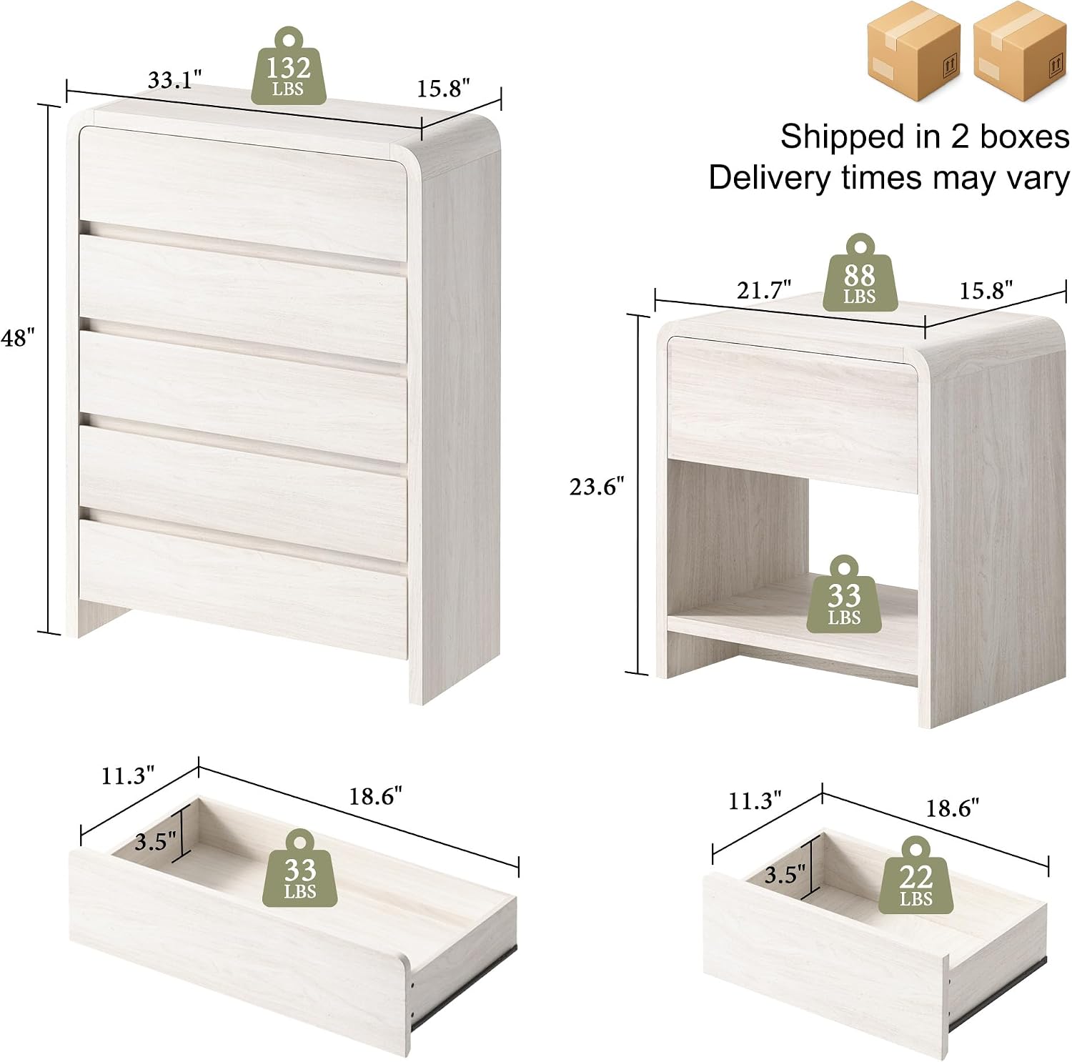 AMERLIFE Modern 3-Piece Bedroo - đánh giá và giá Drawer Dresser White