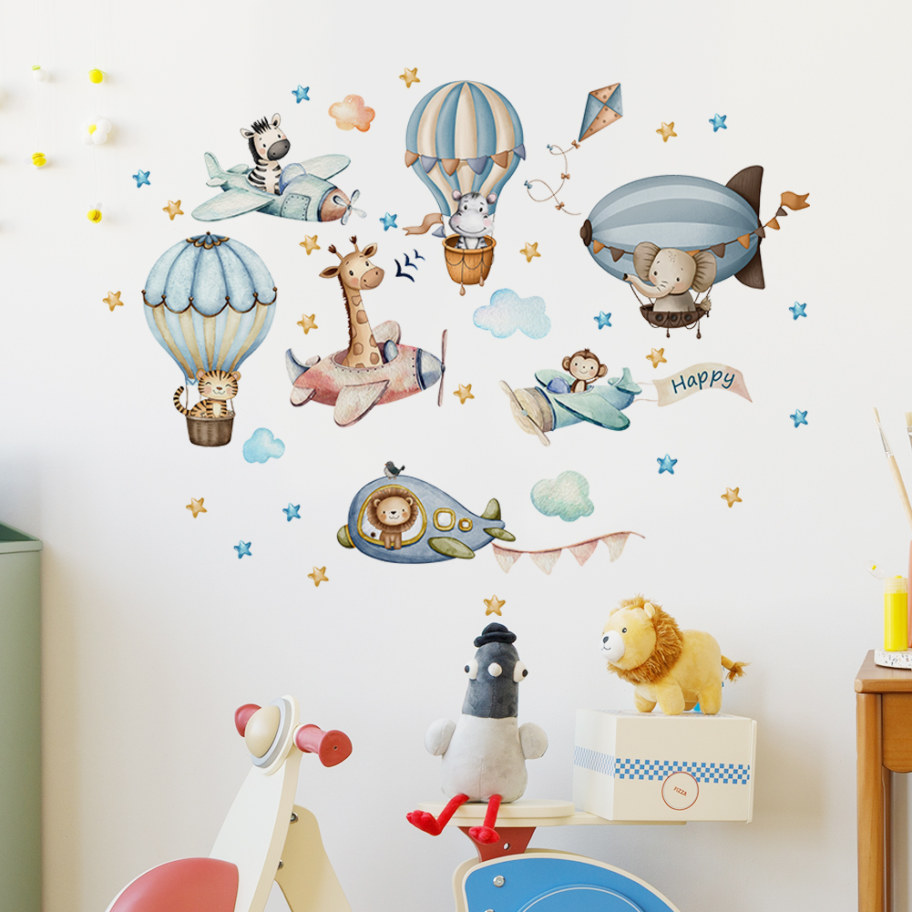 Watercolor Zoo Animal Wall Dec - đánh giá và giá Baby Nursery Hot Air Balloon