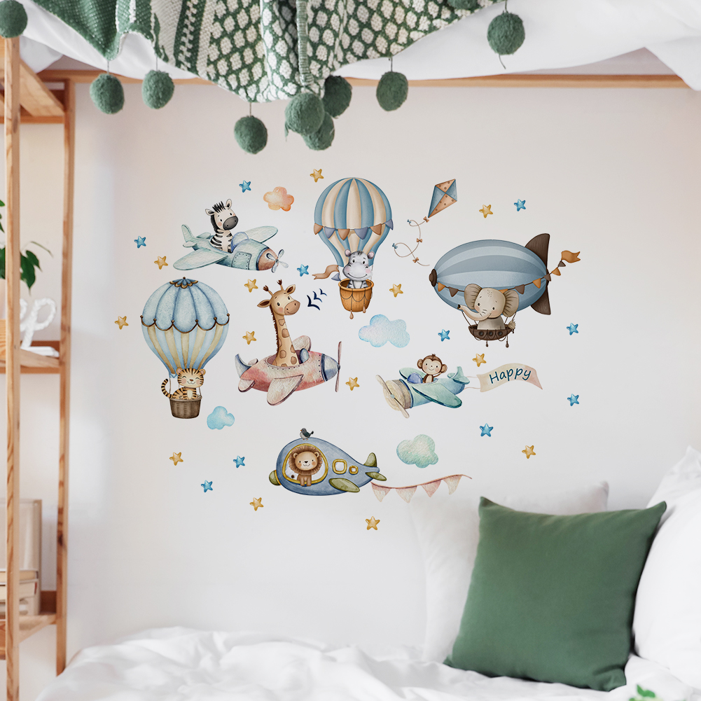 Watercolor Zoo Animal Wall Dec - đánh giá và giá Baby Nursery Hot Air Balloon