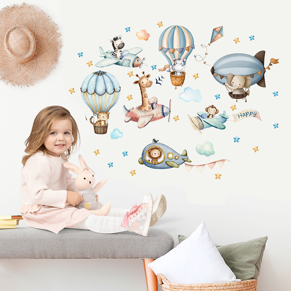 Watercolor Zoo Animal Wall Dec - đánh giá và giá Baby Nursery Hot Air Balloon