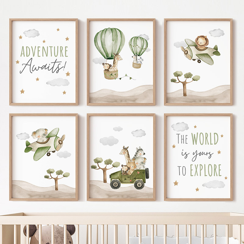 Hot Air Balloon Animals Poster - đánh giá và giá Baby Nursery Hot Air Balloon