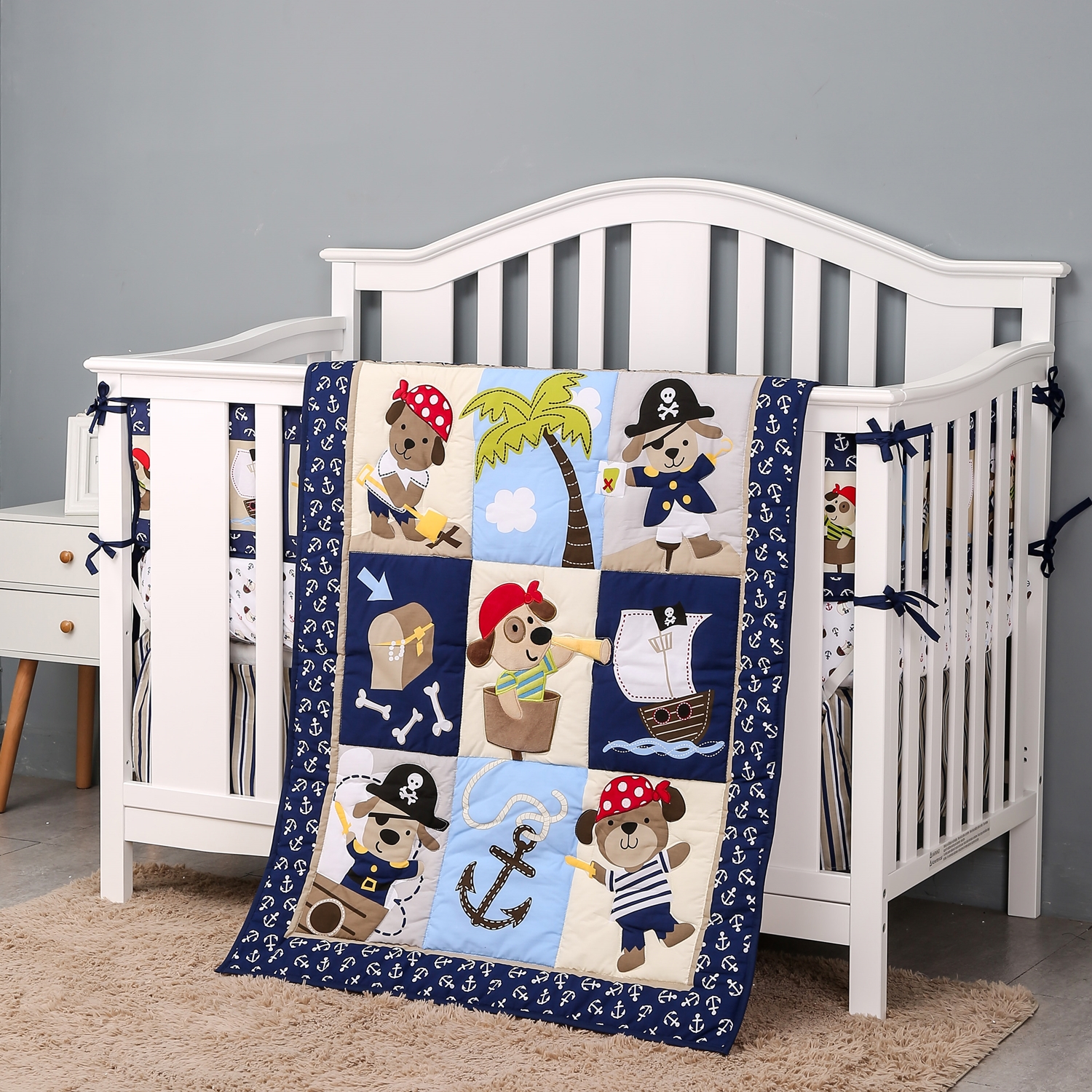 7Pcs Cartoon Baby Crib Bedding - đánh giá và giá Baby Nursery Bedding Sets