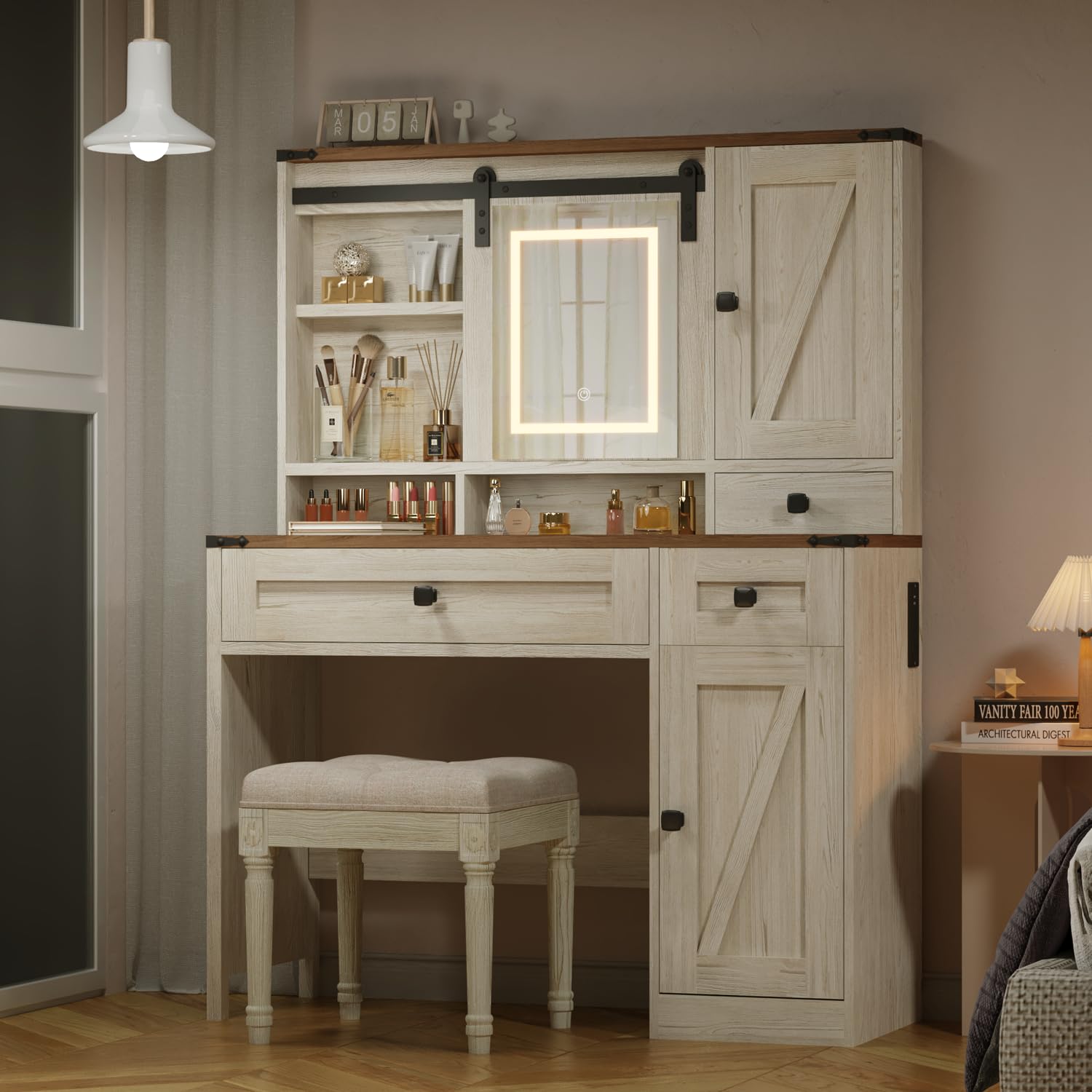42in Farmhouse Makeup Vanity D - đánh giá và giá Drawer Dresser White