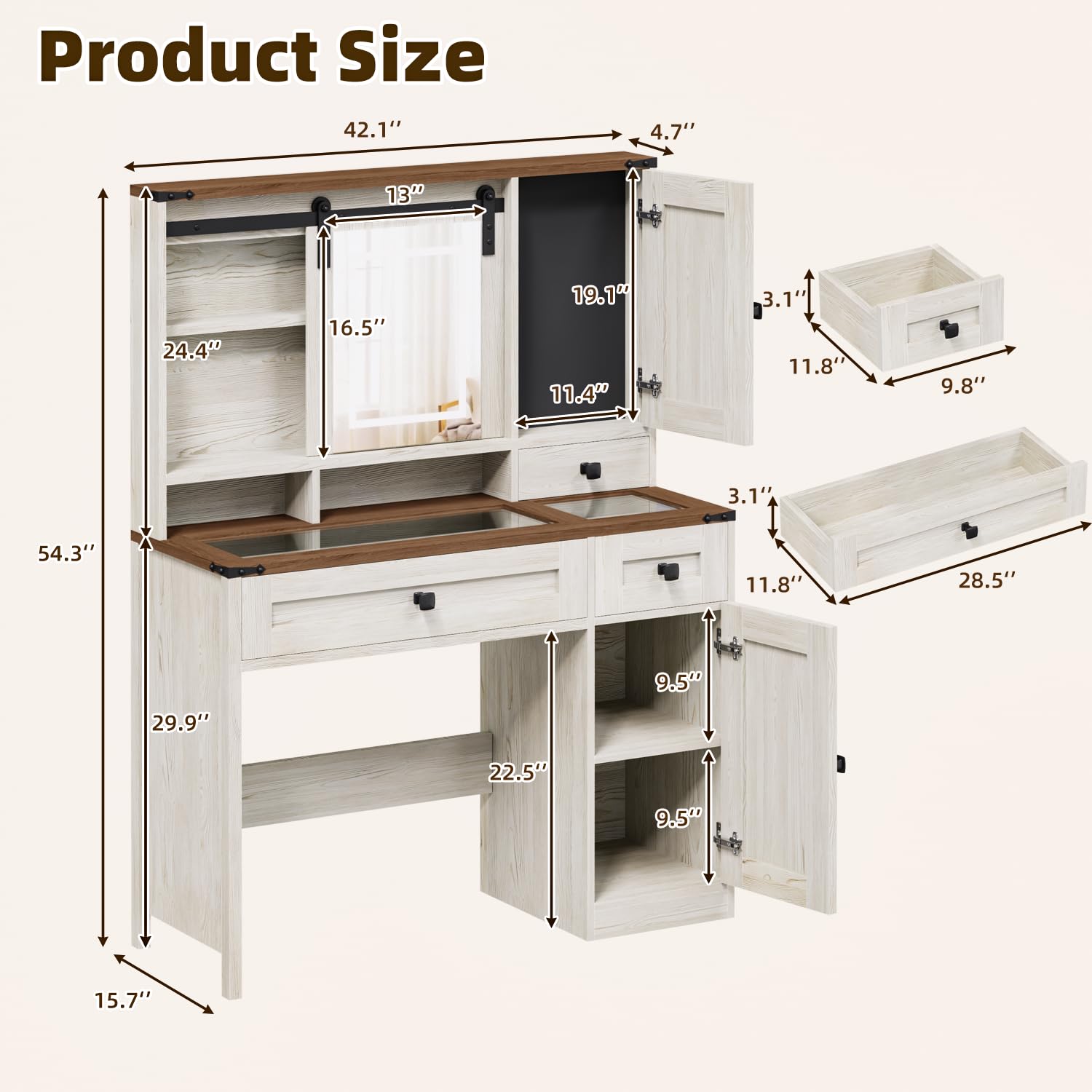 42in Farmhouse Makeup Vanity D - đánh giá và giá Drawer Dresser White