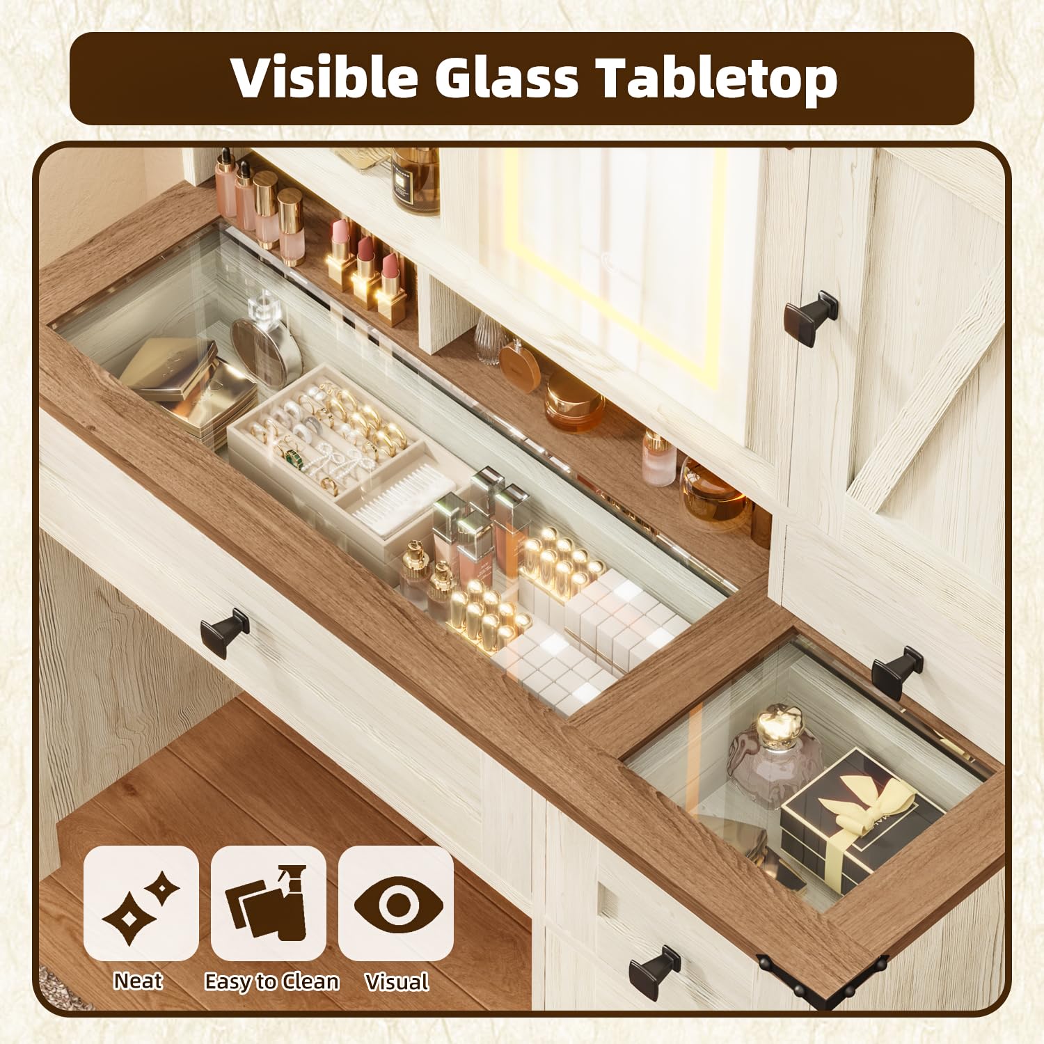 42in Farmhouse Makeup Vanity D - đánh giá và giá Drawer Dresser White