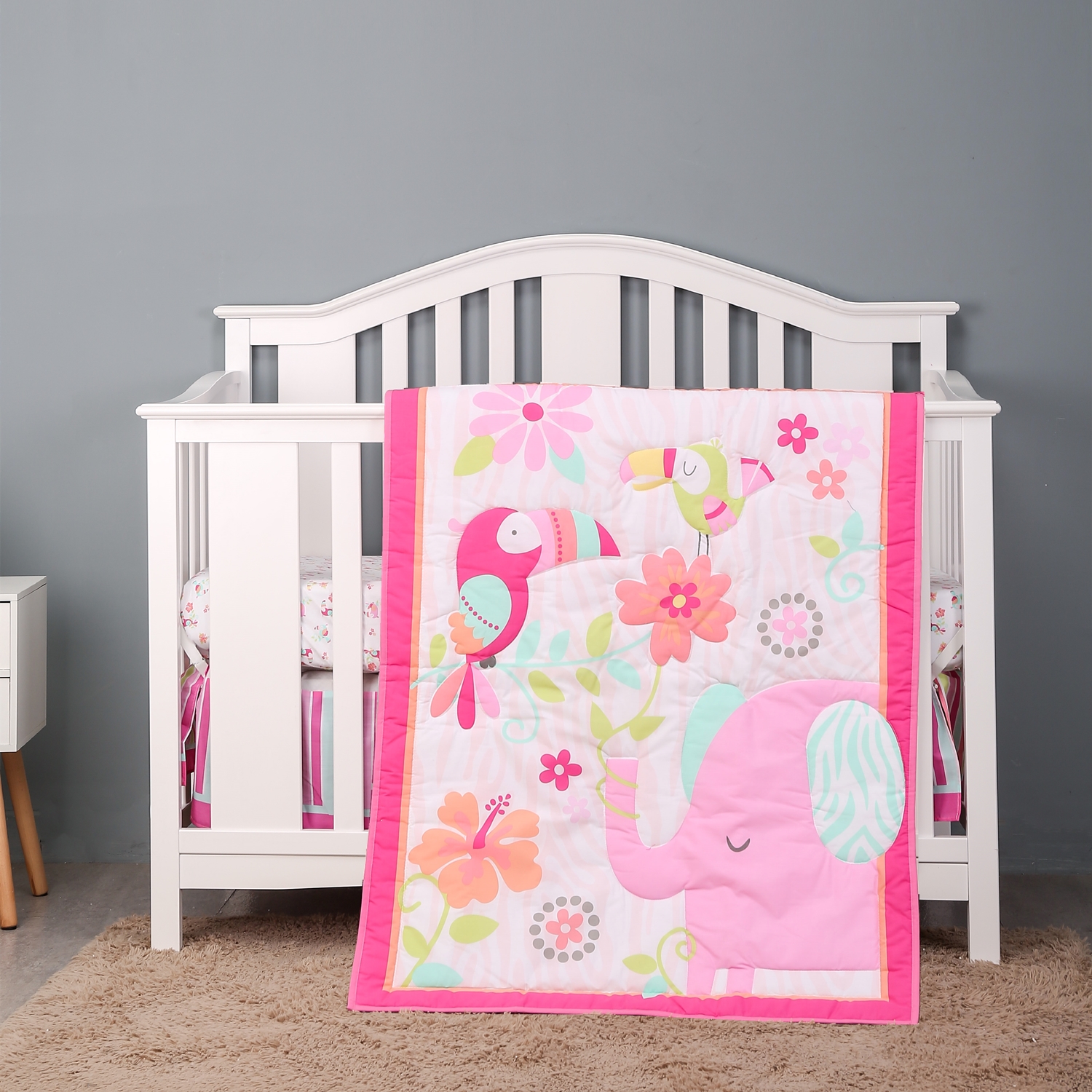 Pink Elephant Cot Baby Bedding - đánh giá và giá Baby Nursery Bedding Sets