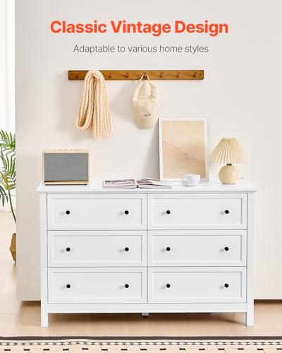 6 Drawer White Wooden Dresser  - đánh giá và giá Drawer Dresser White