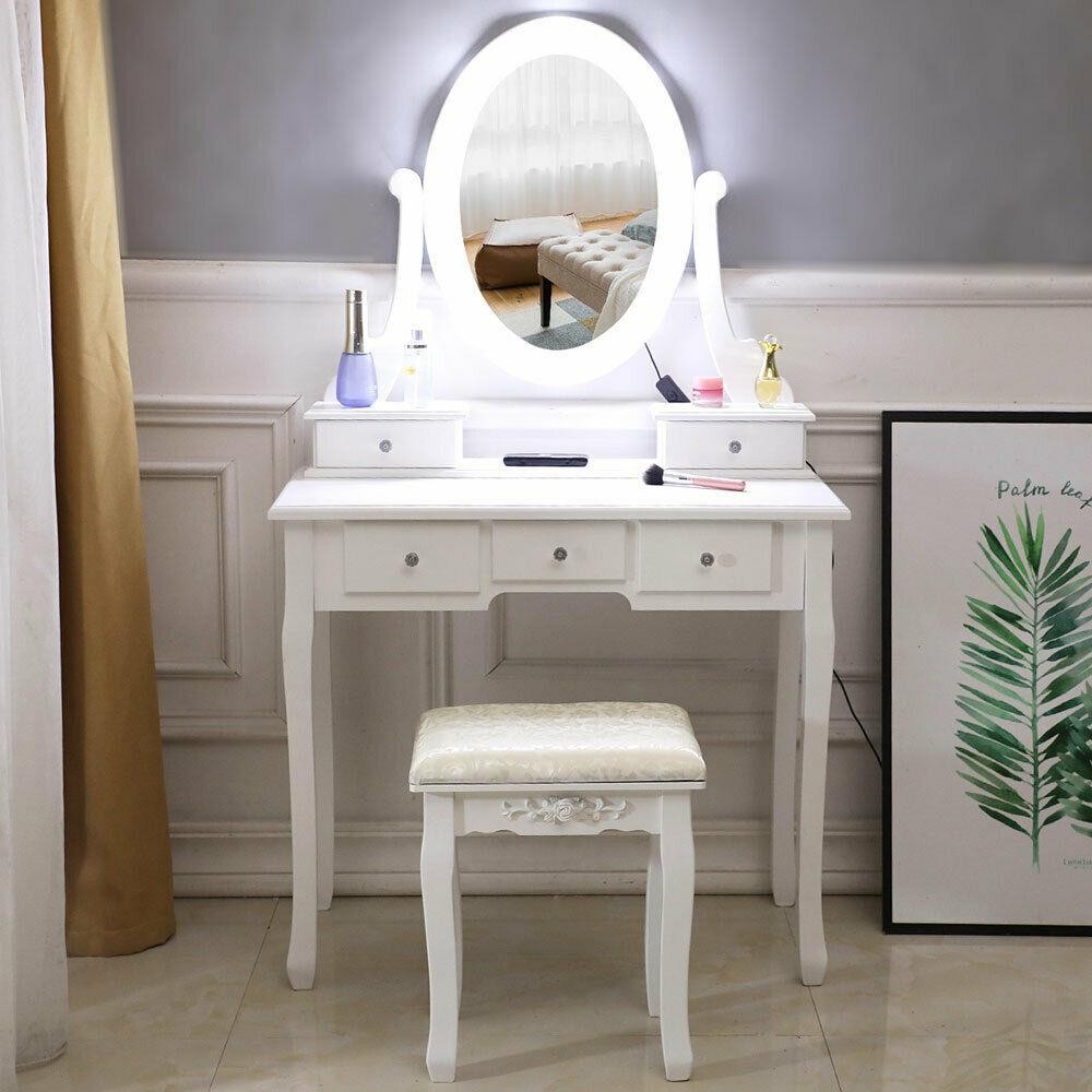 Vanity Set with Lighted Mirror - đánh giá và giá Drawer Dresser White