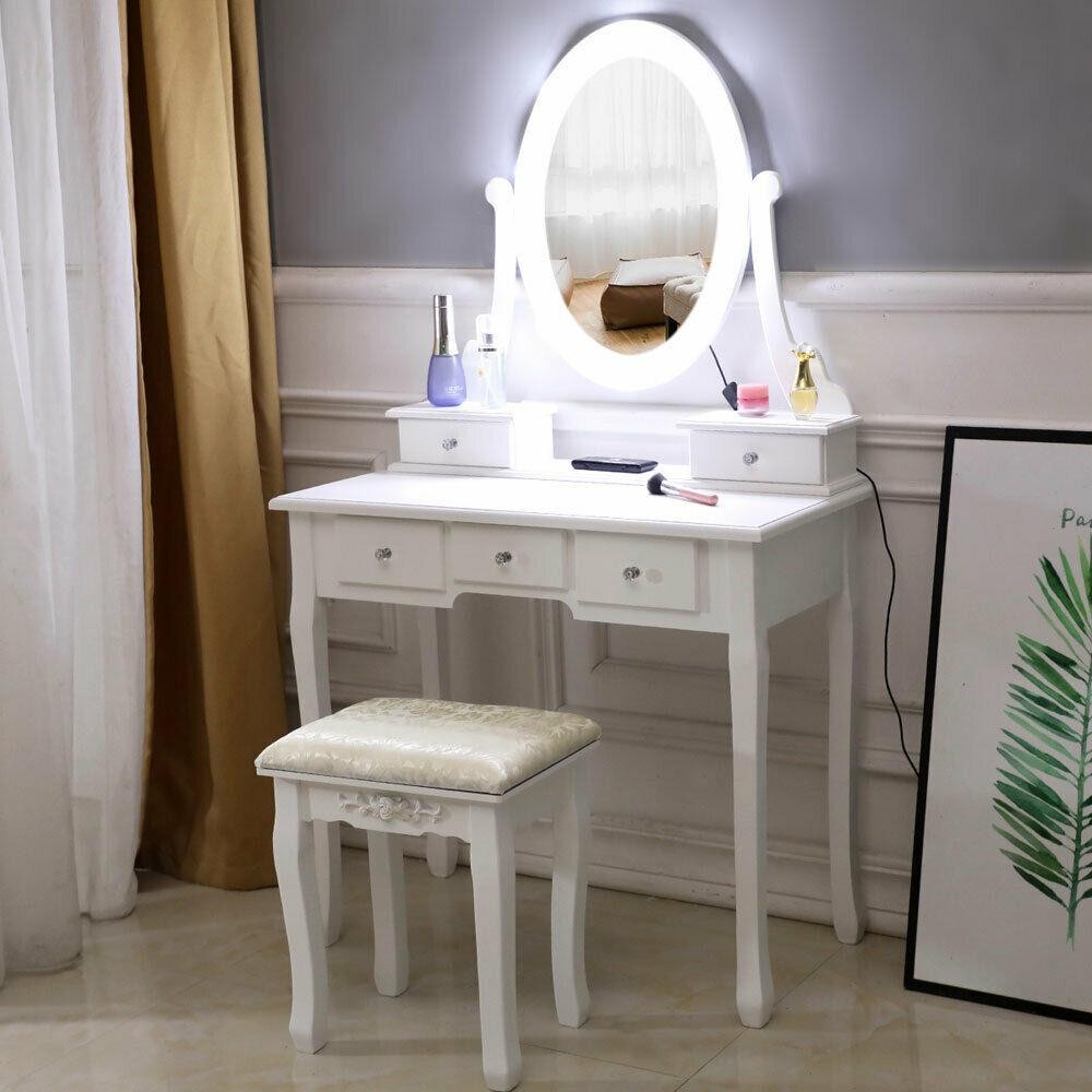 Vanity Set with Lighted Mirror - đánh giá và giá Drawer Dresser White