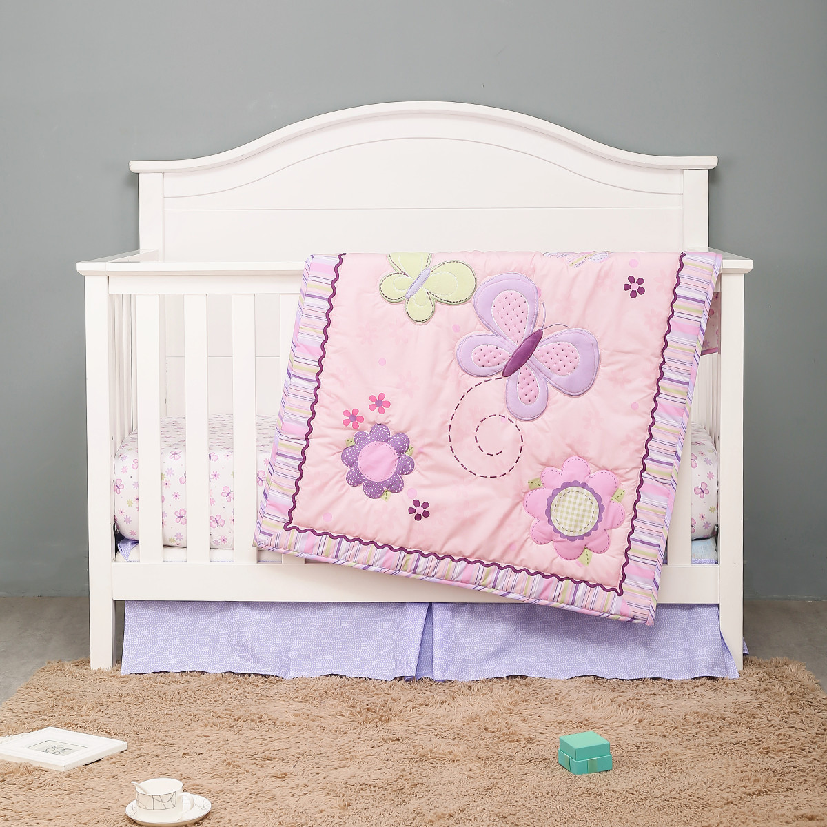 3Pcs Purple Butterfly Baby Gir - đánh giá và giá Baby Nursery Bedding Sets