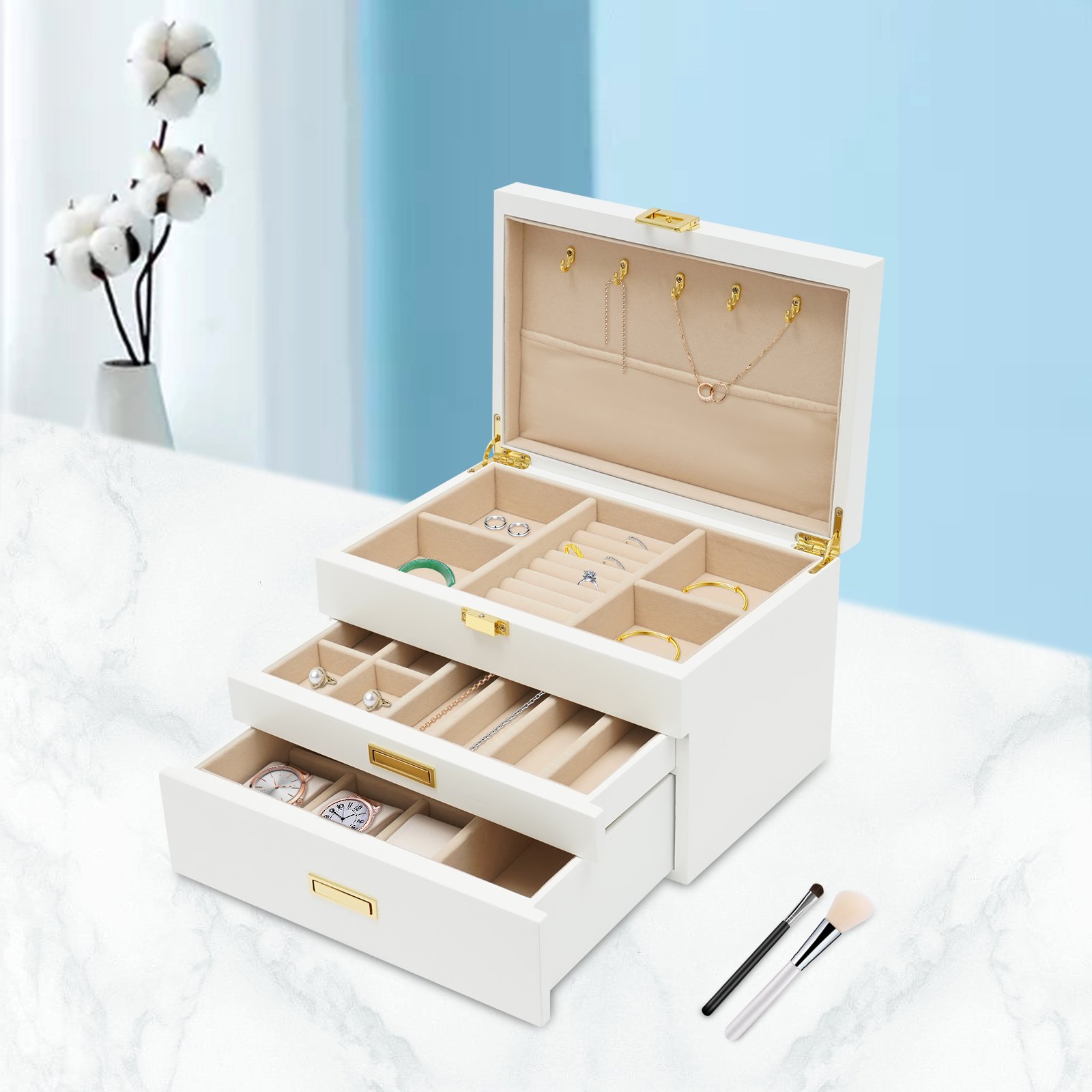 Elegant White Large Jewelry St - đánh giá và giá Drawer Dresser White