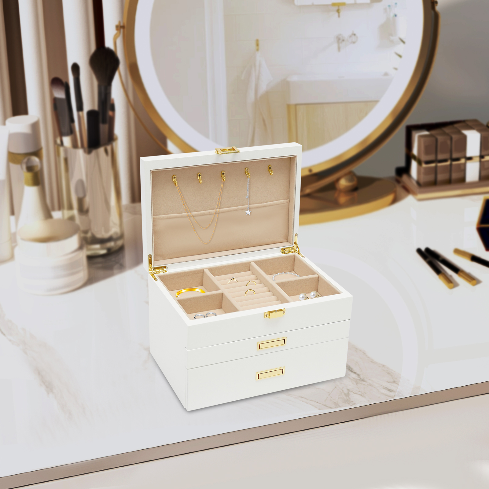 Elegant White Large Jewelry St - đánh giá và giá Drawer Dresser White