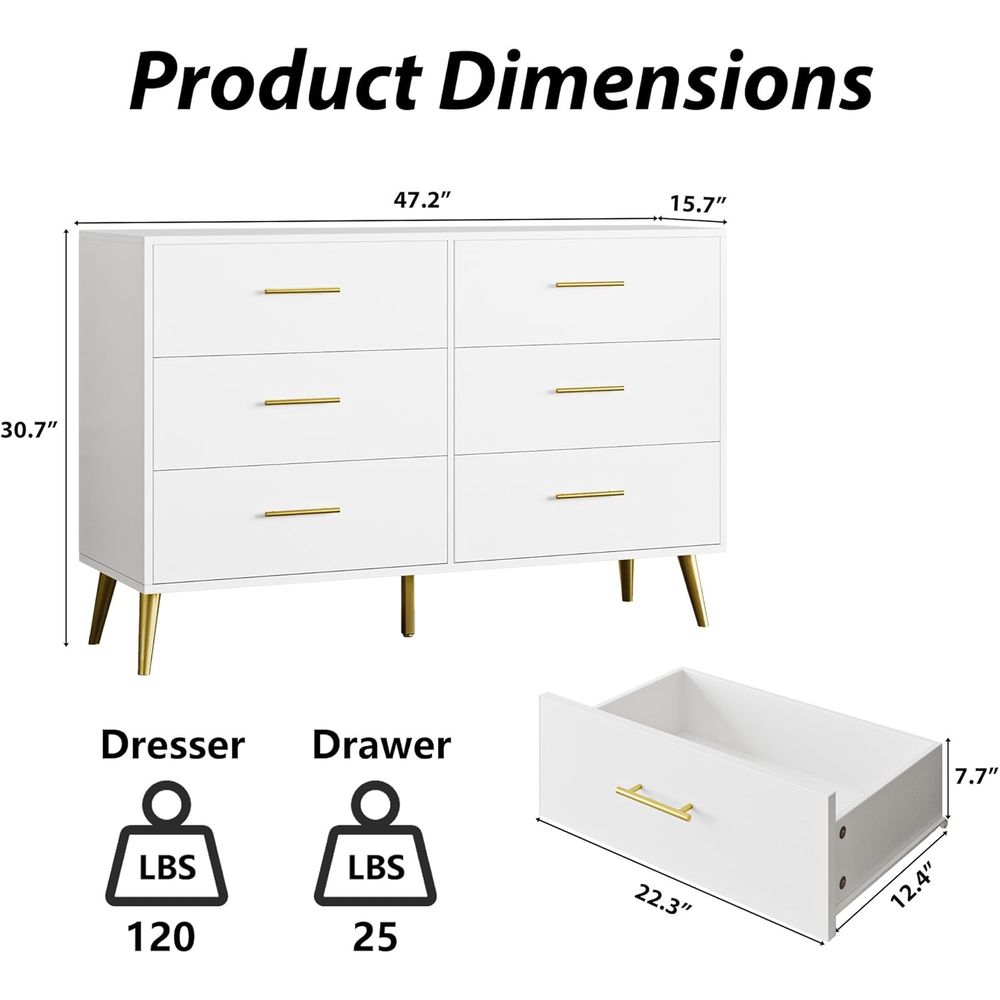 6-Drawer White Dresser with Go - đánh giá và giá Drawer Dresser White