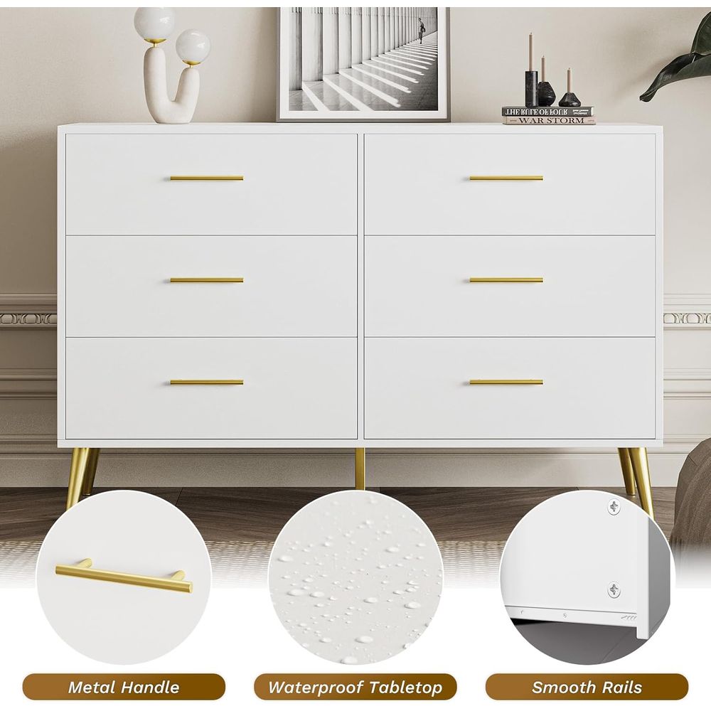 6-Drawer White Dresser with Go - đánh giá và giá Drawer Dresser White