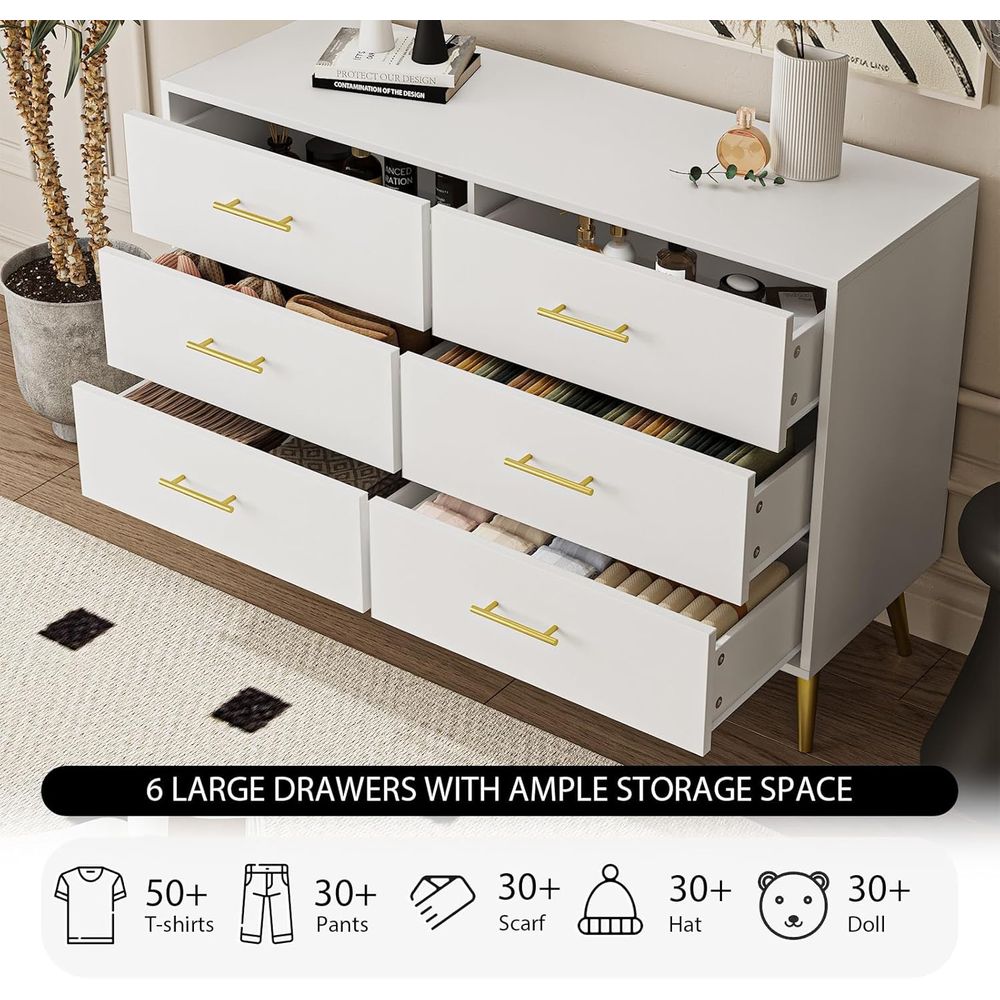 6-Drawer White Dresser with Go - đánh giá và giá Drawer Dresser White