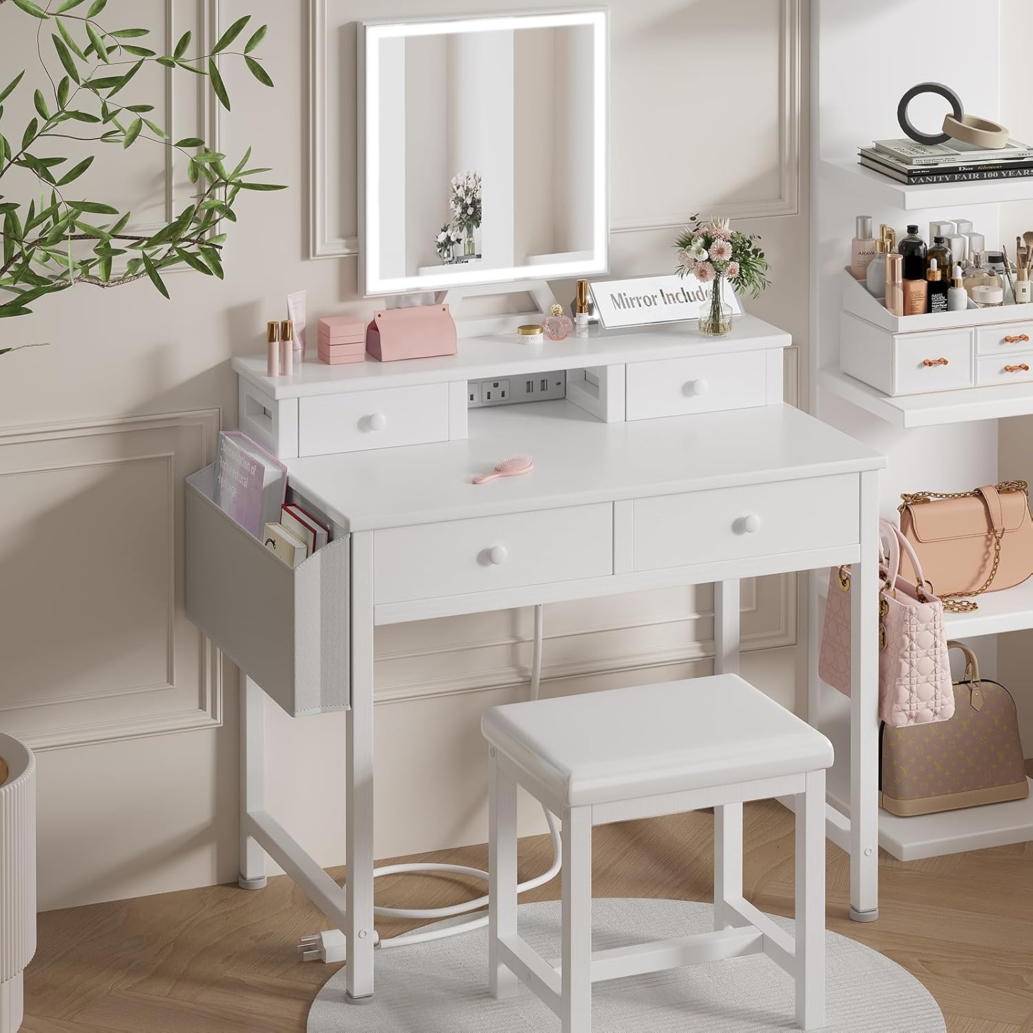 White Makeup Vanity Desk with  - đánh giá và giá Drawer Dresser White