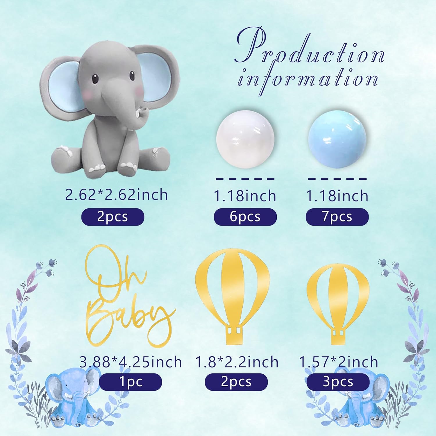 Elephant Cake Decoration with  - đánh giá và giá Baby Nursery Hot Air Balloon